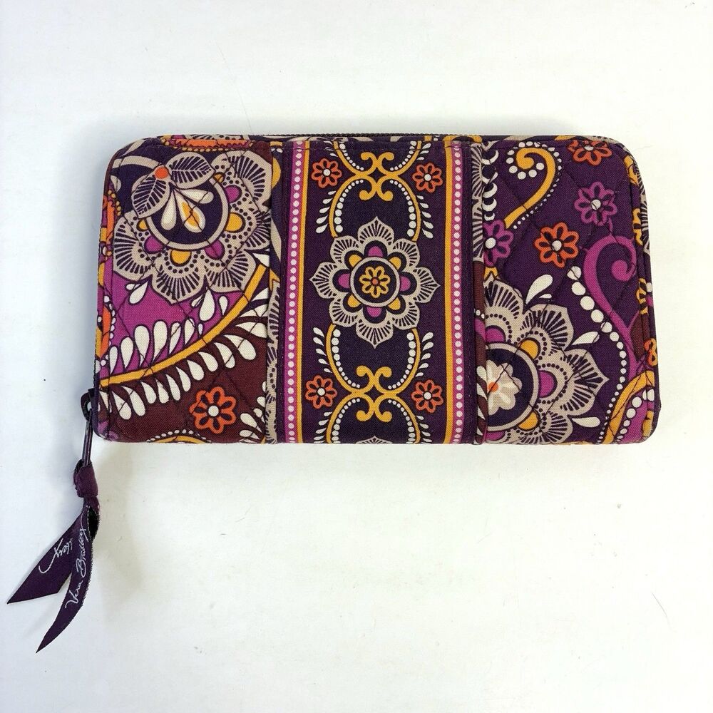 Vera Bradley Safari Sunset Purple Print Zip Around Quilted Wallet